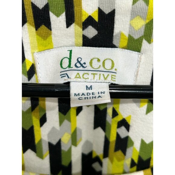 Denim & Co. Active Geometric Print Top Yellow Green Sz Medium 3/4 Sleeve Artsy - Picture 5 of 9